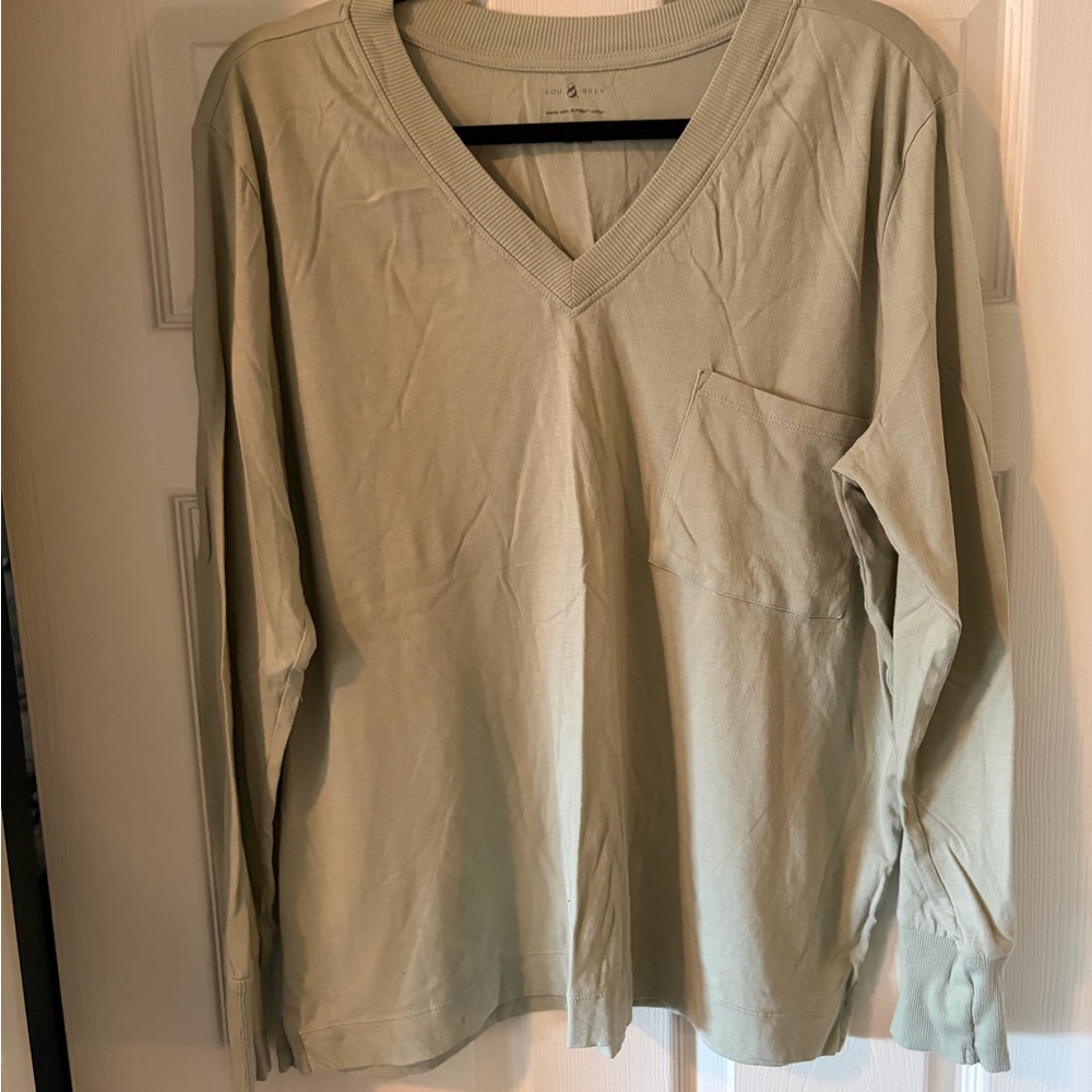 Lou & Grey Supima Cotton Top in Light Gray/Green